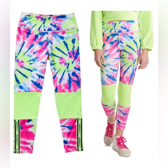 Justice Sport Girls Bright Tie-Dye Color Block Athletic Leggings - sz: L (12/14) - Picture 1 of 5